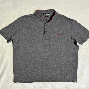 The Kooples Sport Polo Men's L Classic Fit Blade Collar Heathered Gray Crimson